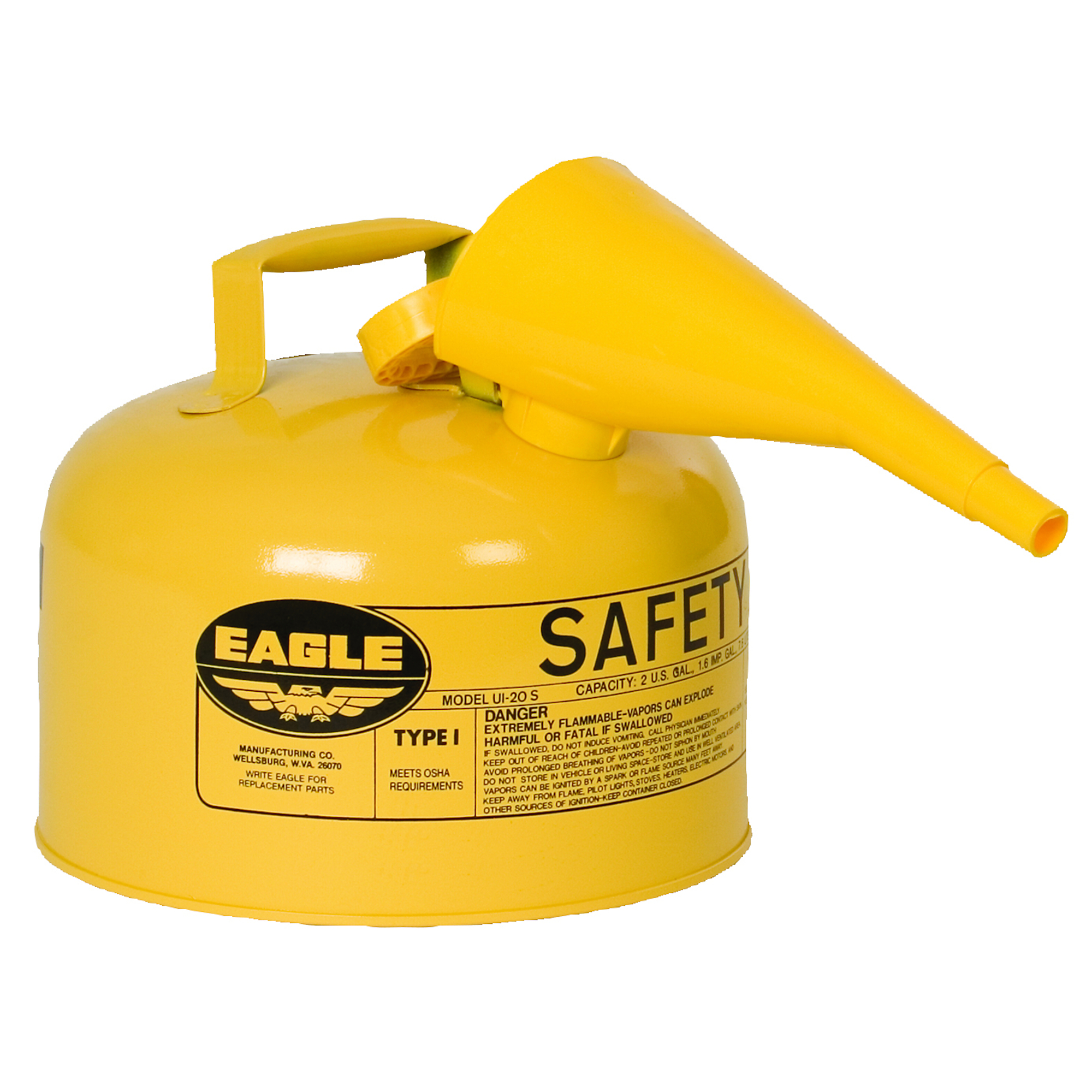 Eagle Type I Steel Safety Can for Diesel — 2.5 Gallon, Flame Arrester, Funnel, Yellow, Model# UI25FSY